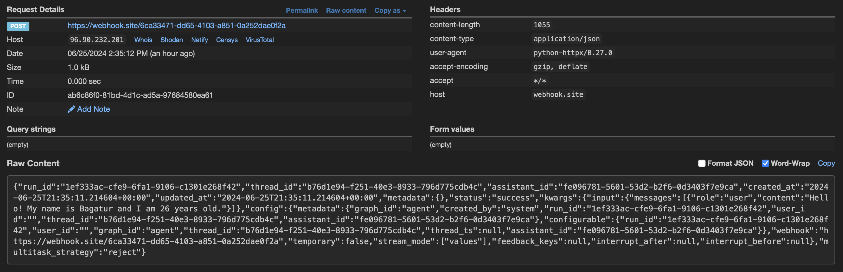 Webhook response