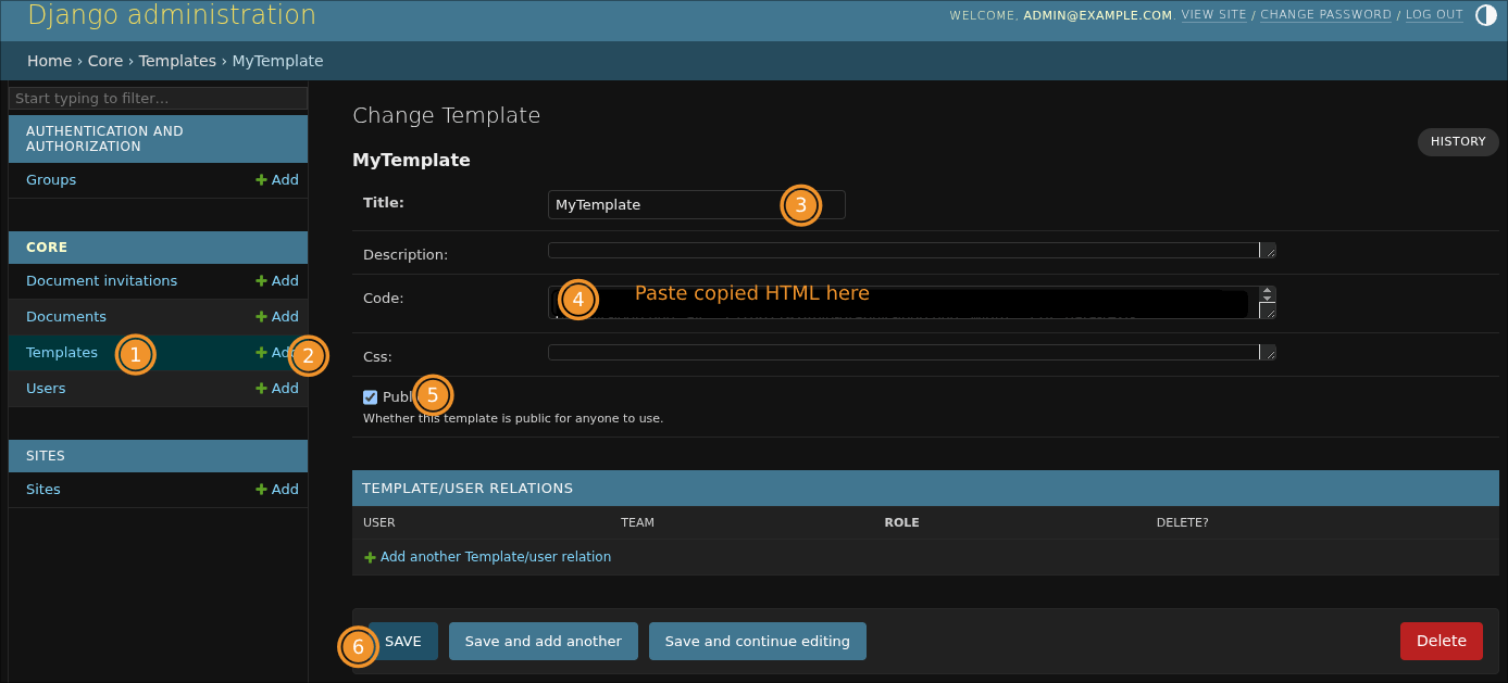 Admin Create Template Workflow