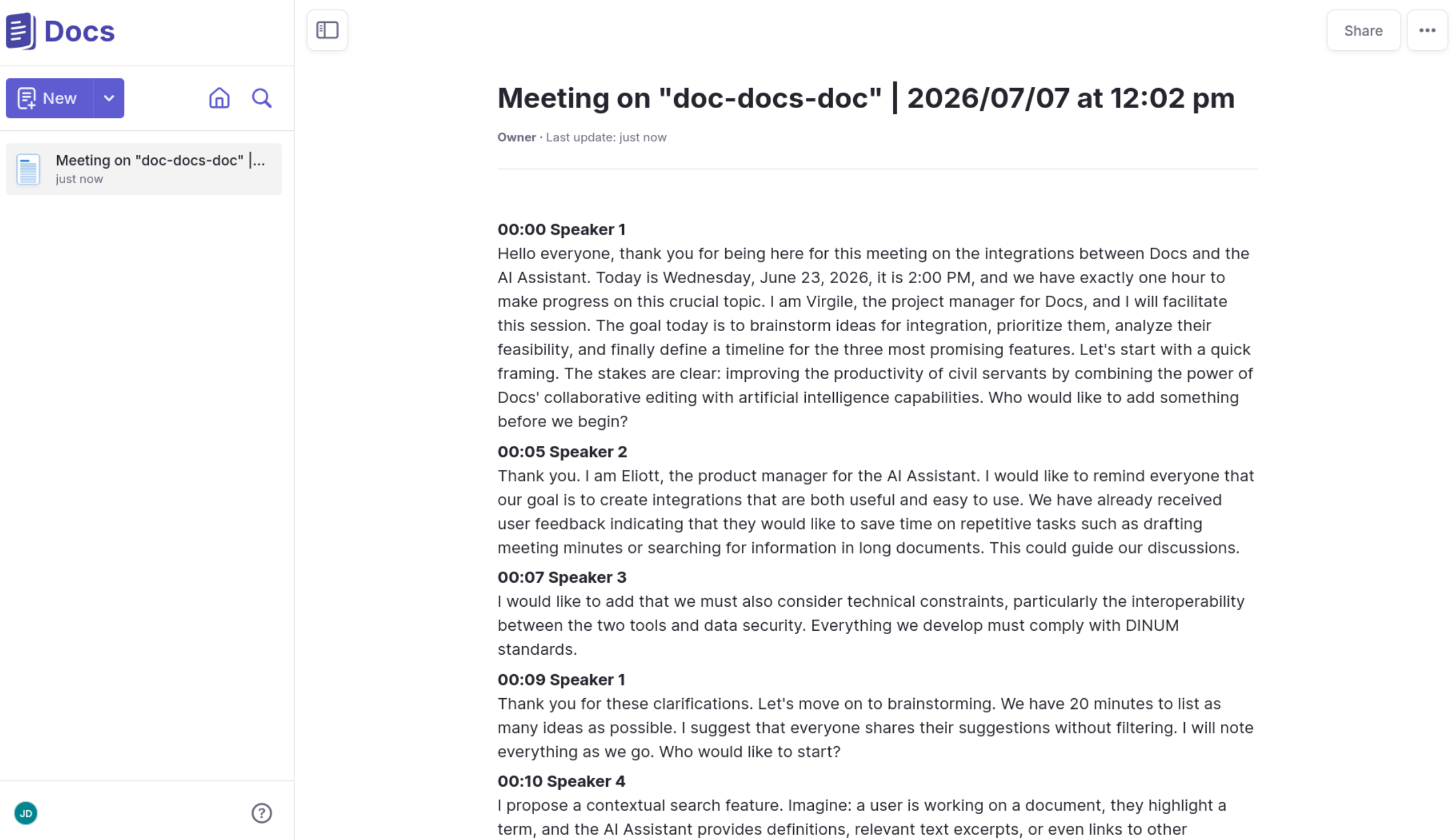 transcript in Docs screenshot